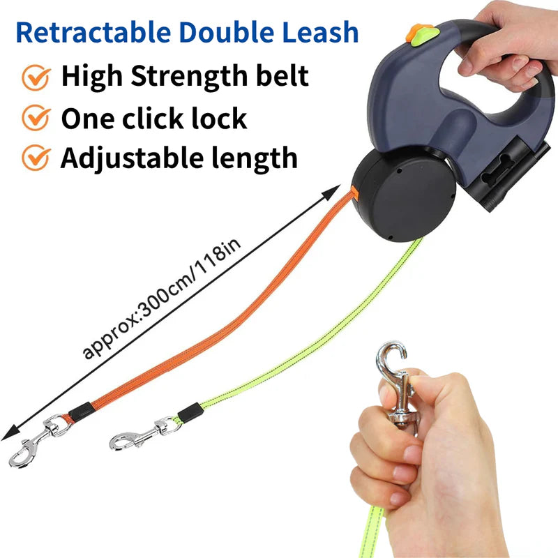 Dual Retractable Dog Leash for 2 Dogs | 2026 Enhanced Edition