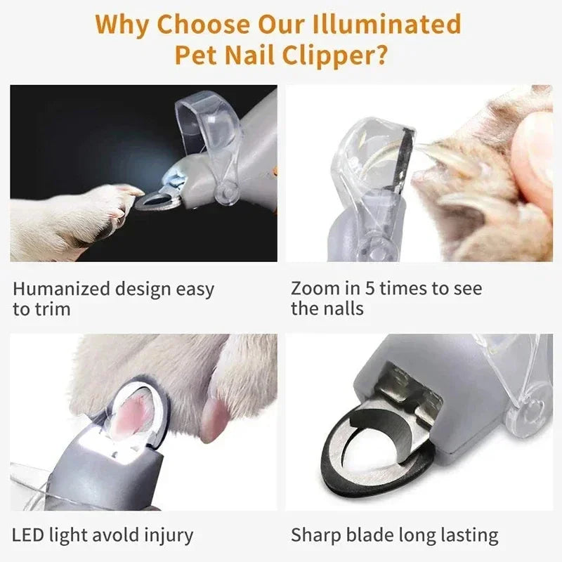 Dog & Cat Nail Clippers with LED Light and Magnifying Glass | Prevent Painful Over-Cutting with Built-In Quick Detection