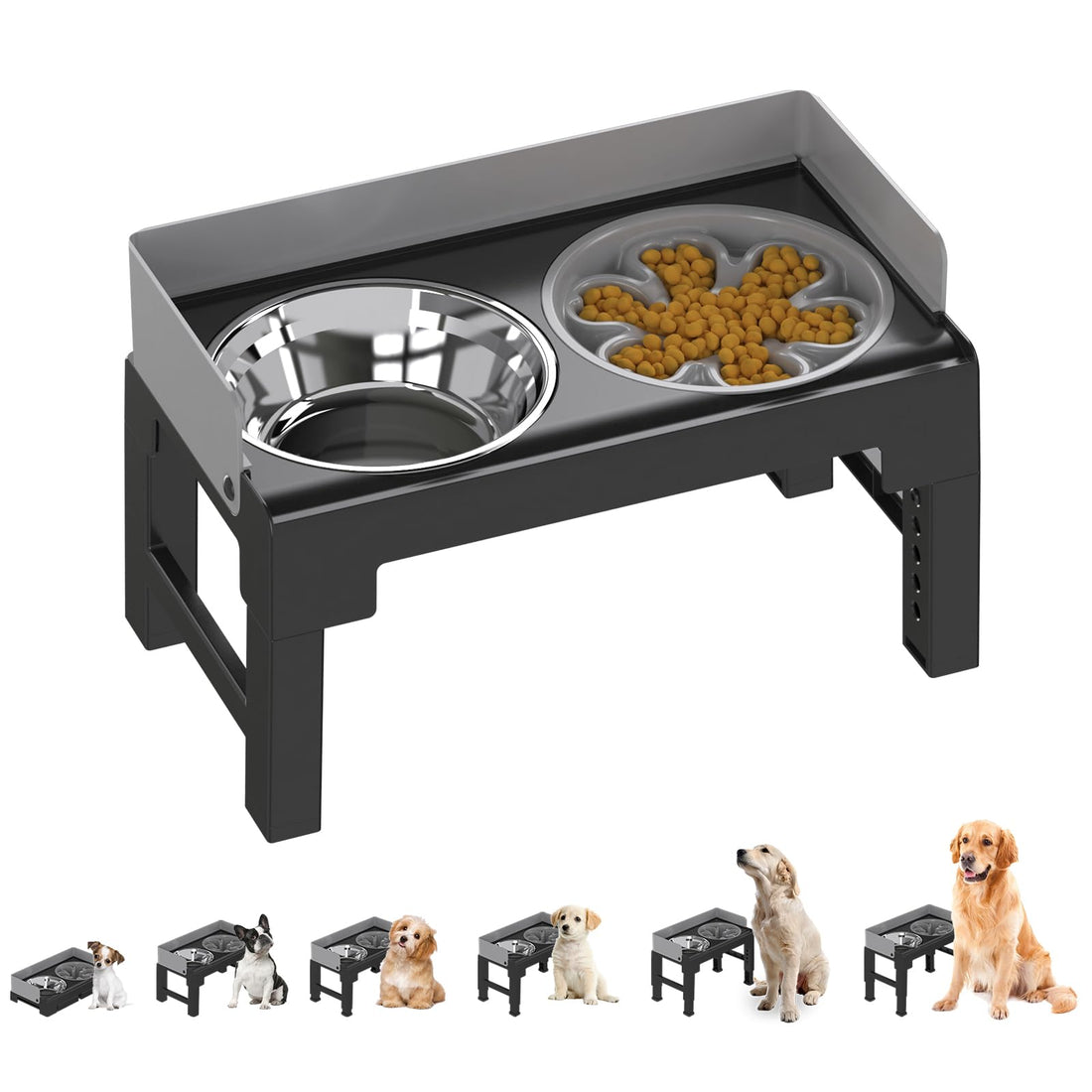 Adjustable Elevated Dog Bowl Stand with Slow Feeder